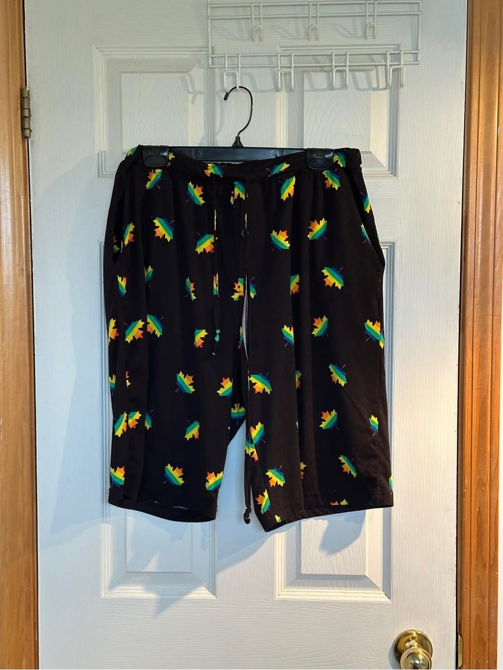 Men’s bed shorts with Pride Rainbow Leaf Print